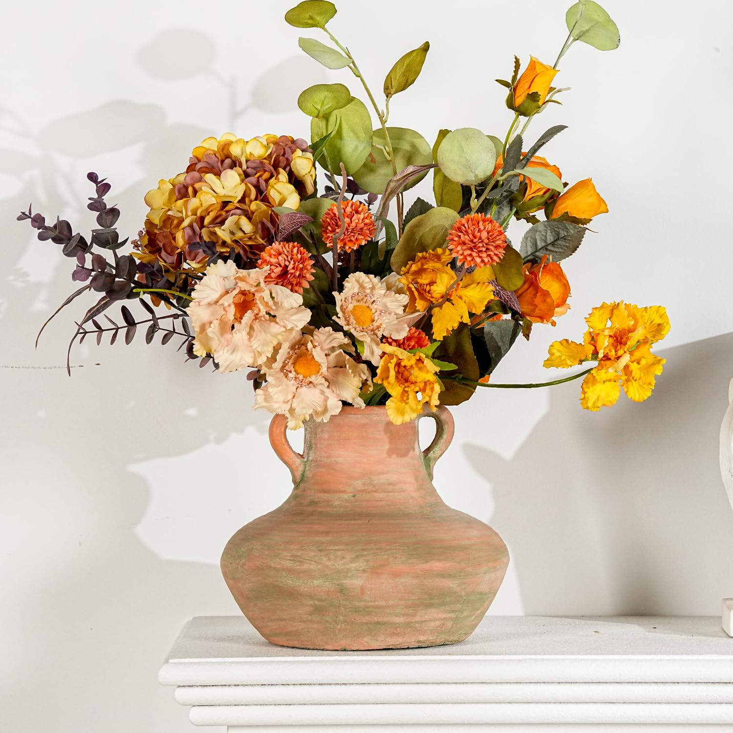 Sungmor Rustic Ceramic Flower Vase with Handles, Decorative Pottery Vase 7 Inch Terracotta Plant Pots, Cement Textured Vases Home Decor, Indoor Fresh Flowers Planter, Dried Flower Arrangements