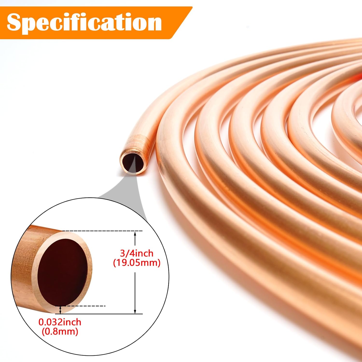 3/4" OD x 5 Ft Copper Tubing, 99.9% C12200 ASTM B280, T2 Pure Copper Tube, Refrigeration ACR Tubing, HVAC, Refrigerators, Industry, DIY
