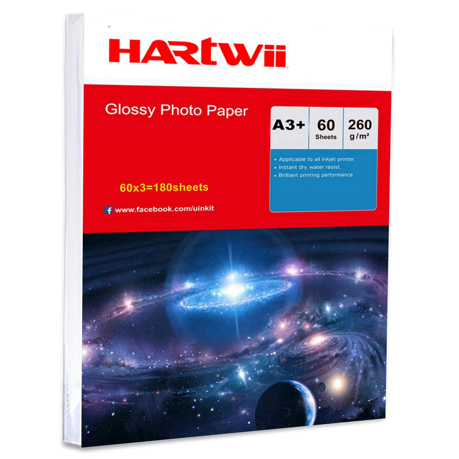 A3+ gruby papier fotograficzny 330 x 483 mm wysoki połysk - 180 arkuszy A3 Plus papier atramentowy 13 x 19 bardzo biały błyszczący Hartwii