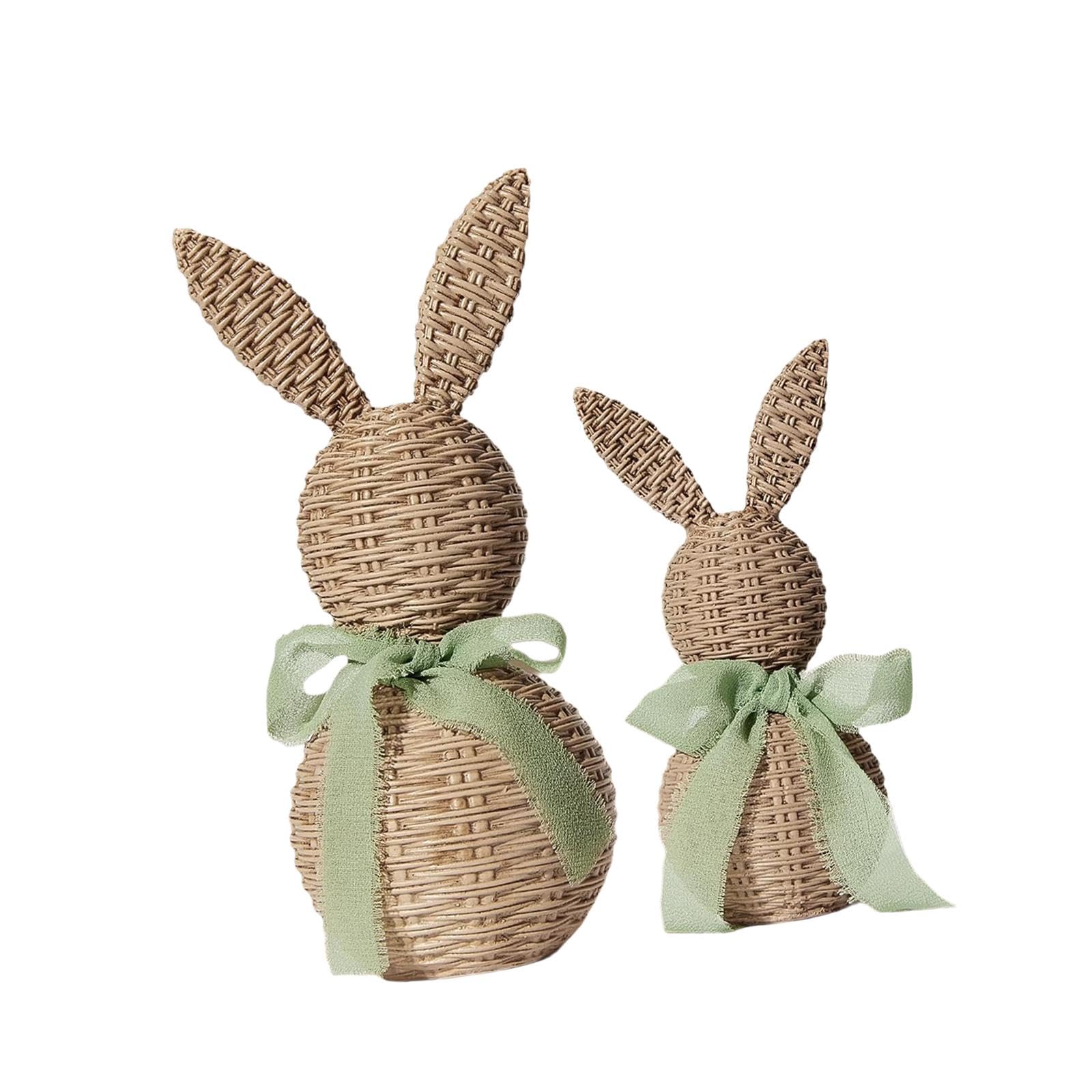 2 Statuine di Coniglietti Pasquali, Decorazioni Pasquali Fatte a Mano, Ornamenti di Conigli Intrecciati, Piccola Coppia di Statuine di Conigli per Dec, Verde
