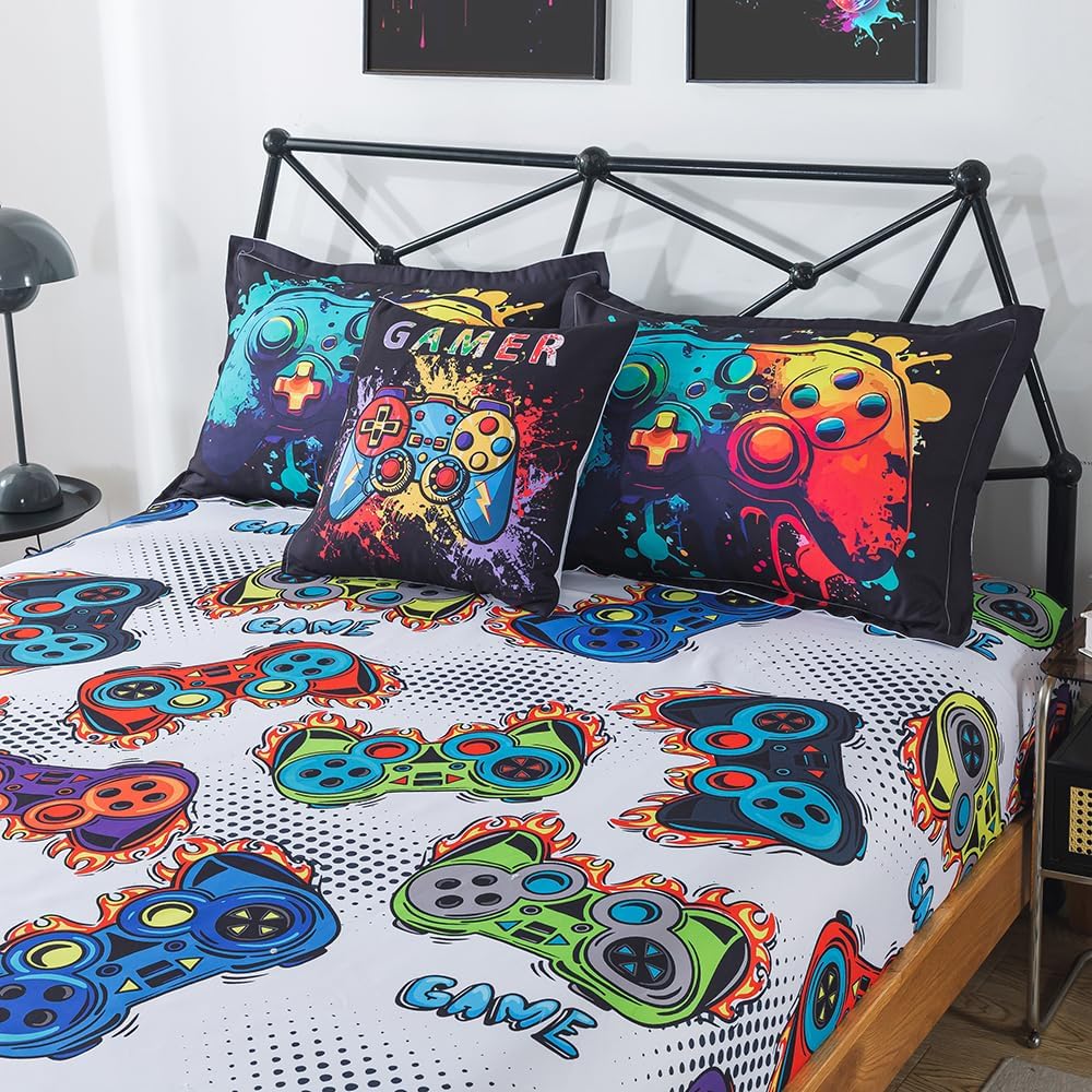 ADASMILE A & S Game Comforter Sets for Boys Kids 6 Piece Gaming Bedding Set Full Size Colorful Video Game Controller Printed Bed in A Bag Comforter with Gaming Sheets Soft Microfiber Home Decor - Image 5