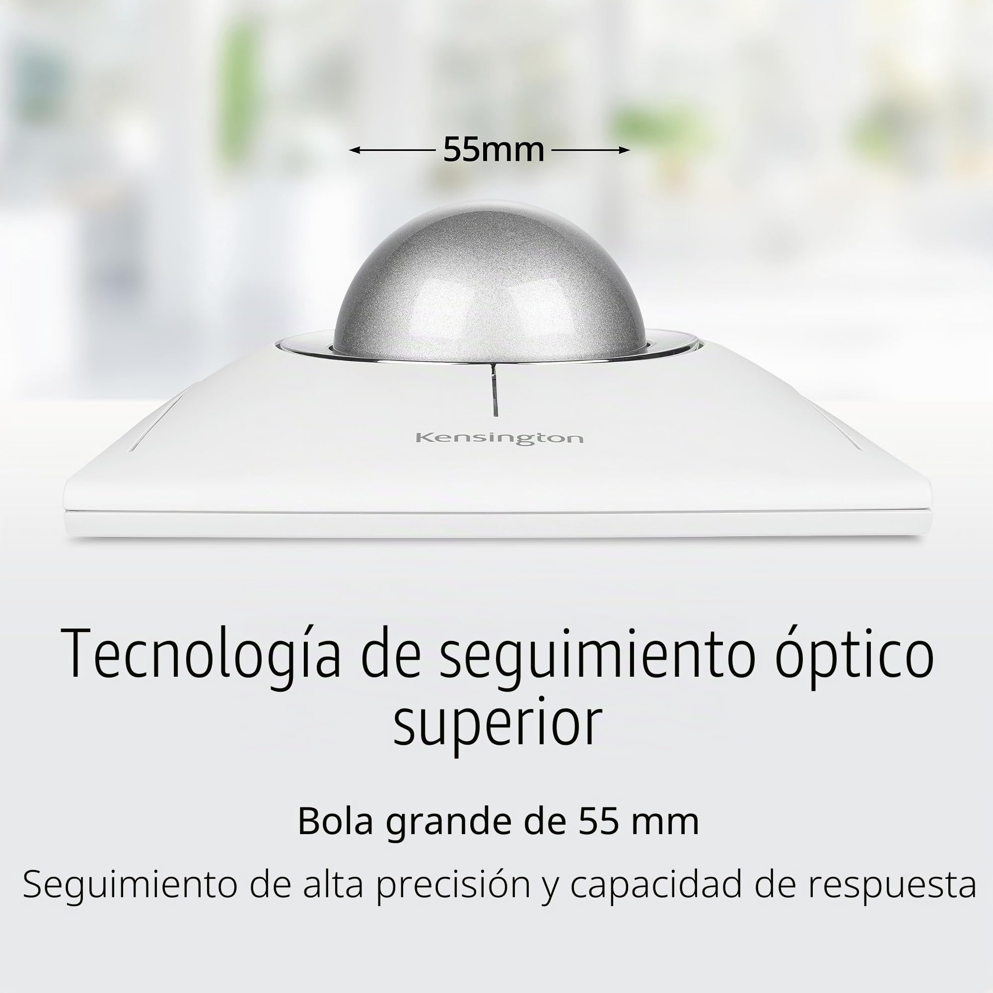 Kensington SlimBlade Pro EQ - Trackball inalámbrico, Bluetooth, conexión de 2,4 GHz, Recargable, Botones programables, Bola Blanca/Plateada