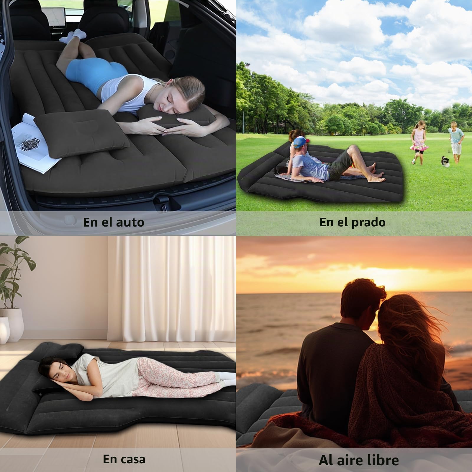 SUV Colchón de Coche Inflable con Bomba y Almohada, Cama de Aire Portátil para Viajes Camping Aire Libre, Grueso Cómodo Duradero Negro