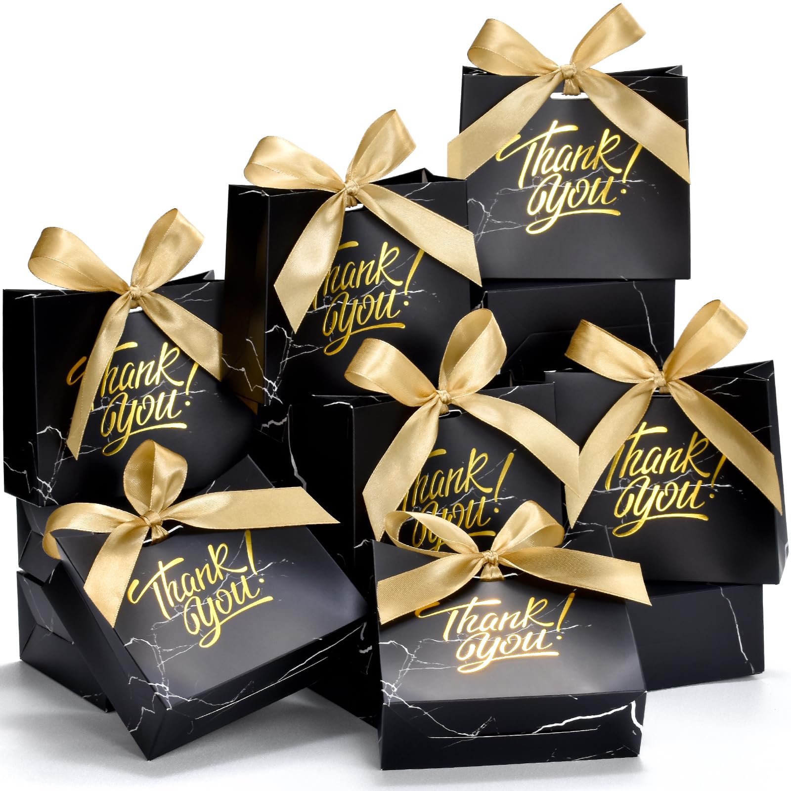 EQOREIIN Small Gift Bags, 25 Pack 4.5x1.8x3.9 Inches Mini Thank You Bags Purple Kraft Paper Gift Bag with Bow Ribbon, Small Candy Bags Gift Bag Bulk for Birthday Wedding Baby Shower (Marble Black)