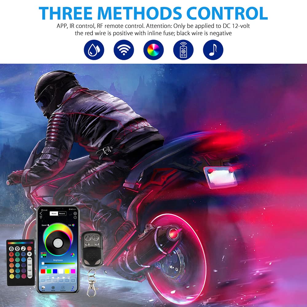12V 5050SMD Lámpara de tira de neón LED para motocicleta, bajo luces brillantes con control remoto RGB, tira de luz decorativa universal para motocicleta