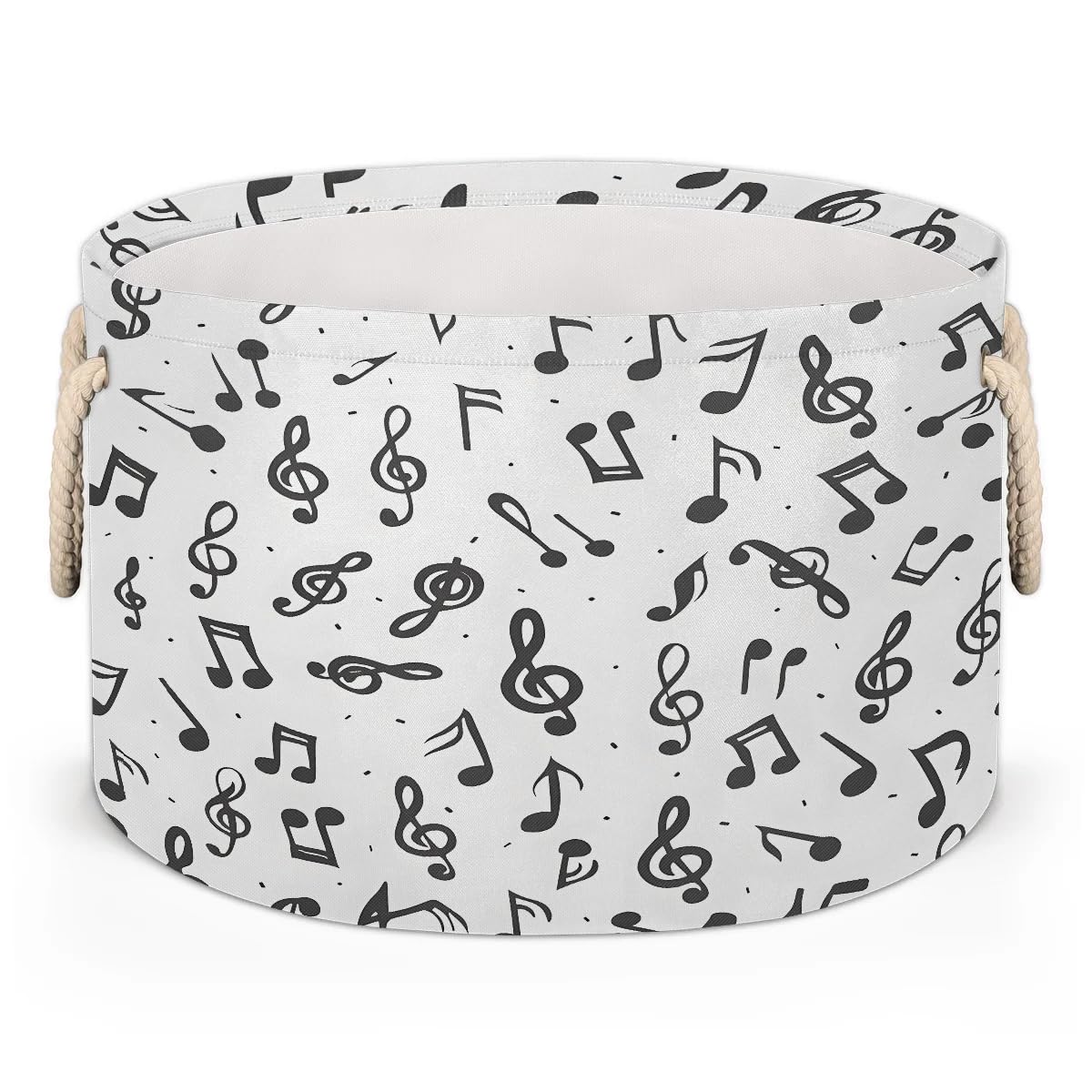Gumuslen Music Notes Storage Basket Collapsible Storage Bins with Handle Organizer Clothes Laundry Basket Kids Toys Blanket Baby Nursery Gift Basket for Boys Girls Room Decor, 19.4''x19.4''x13.3''