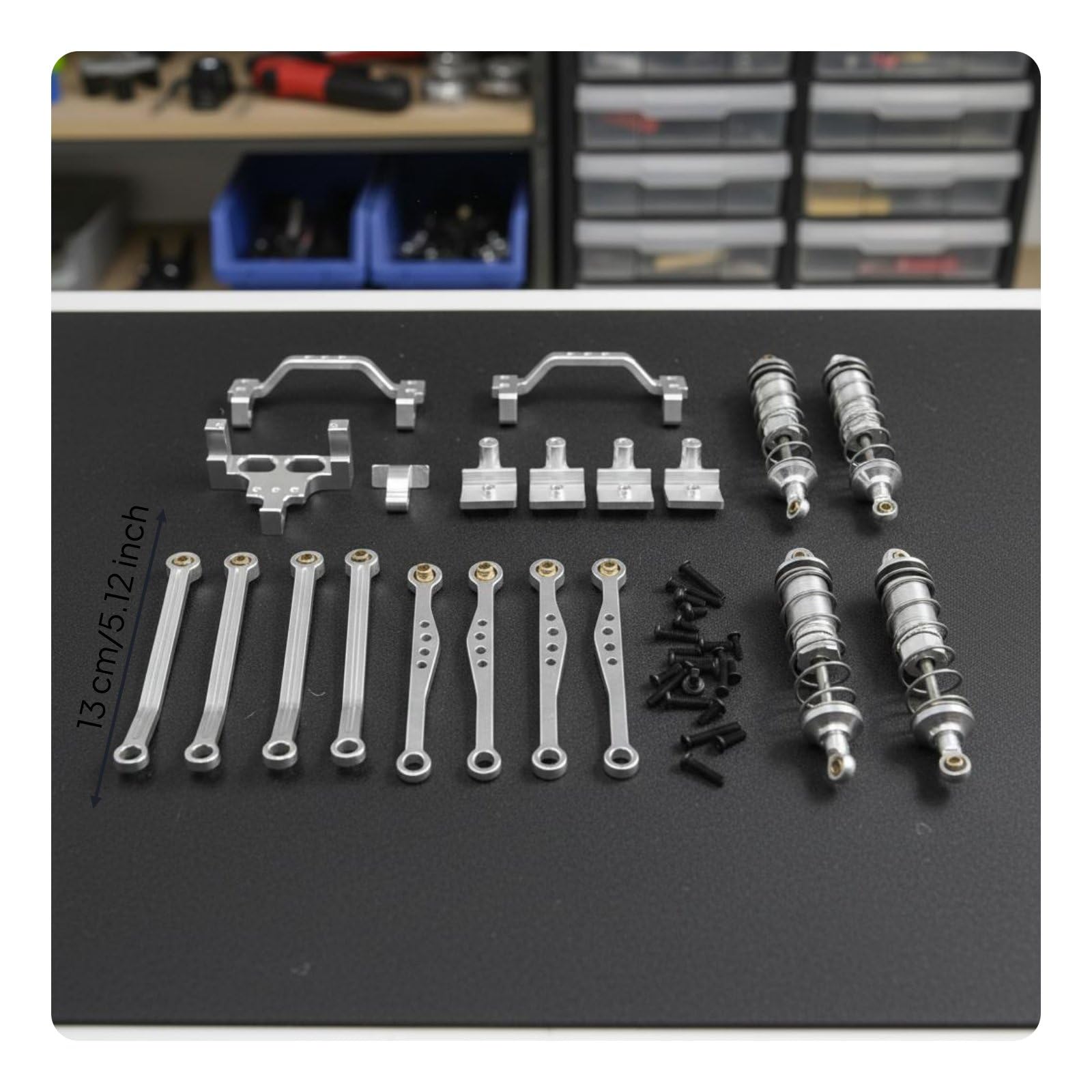 Milageto Coche Eléctrico Accesorio RC Conjunto Amortiguación Enlace Chasis Metal Resistente Hidráulico Ajustable Compatible 1/16 para Camioneta Crawler y C74-1, Plata