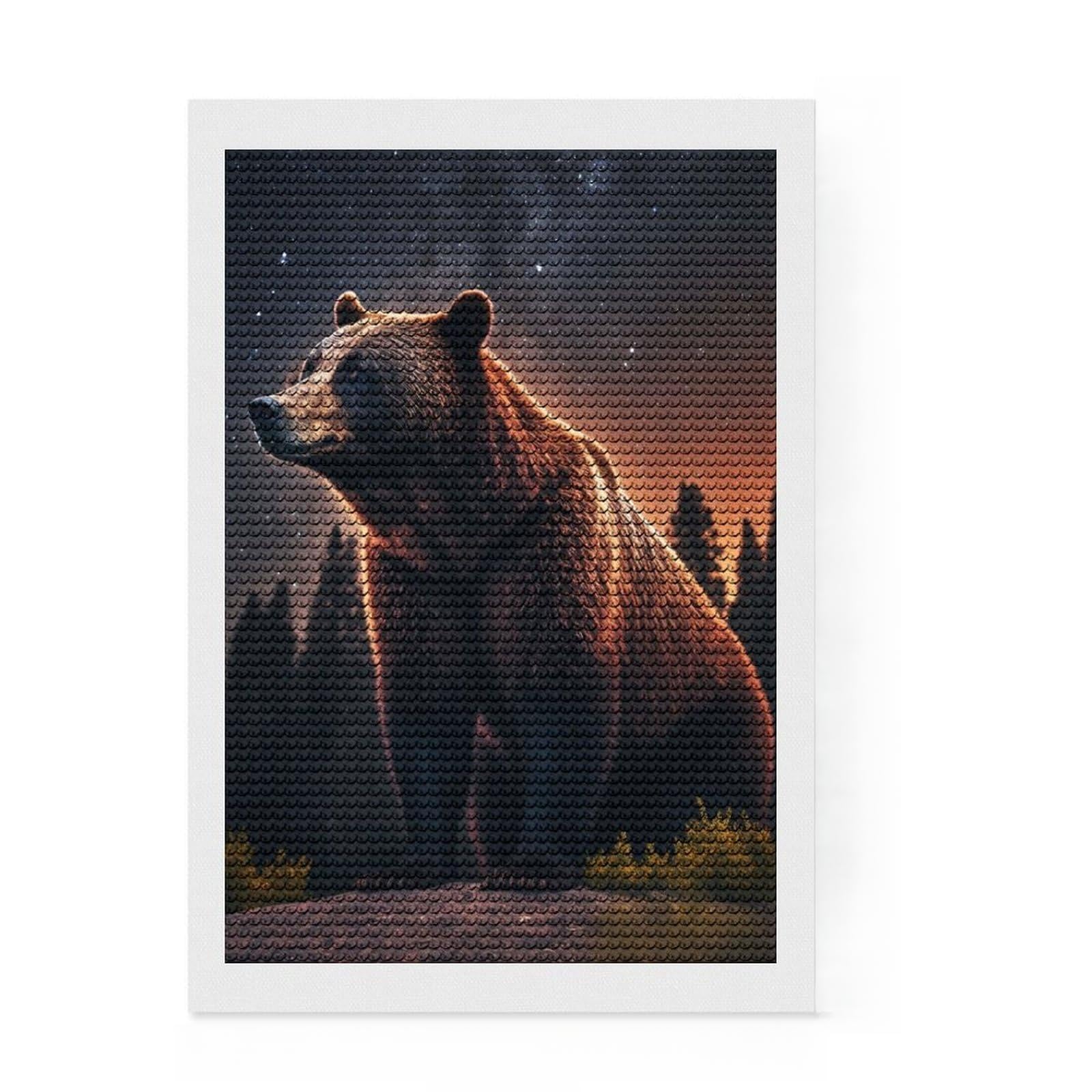 Junmoney Bear in The Jungle Diamond Painting Set 8"x12", for Women, Stress Relief Craft, Thoughtful Present, Aesthetic Room Decor