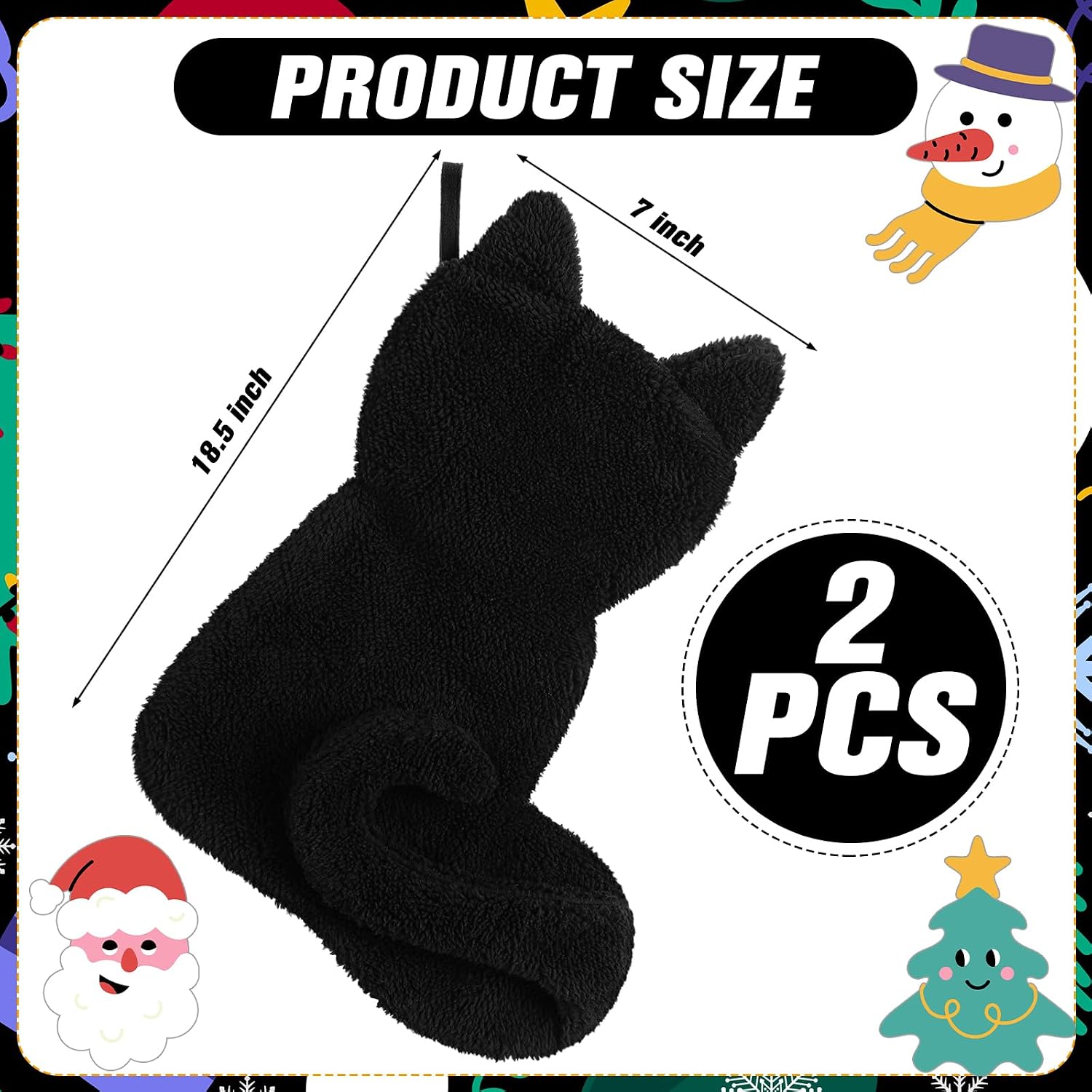 Geyoga 2 Pcs Cat Christmas Stockings 19'' Large Pet Stockings, Black