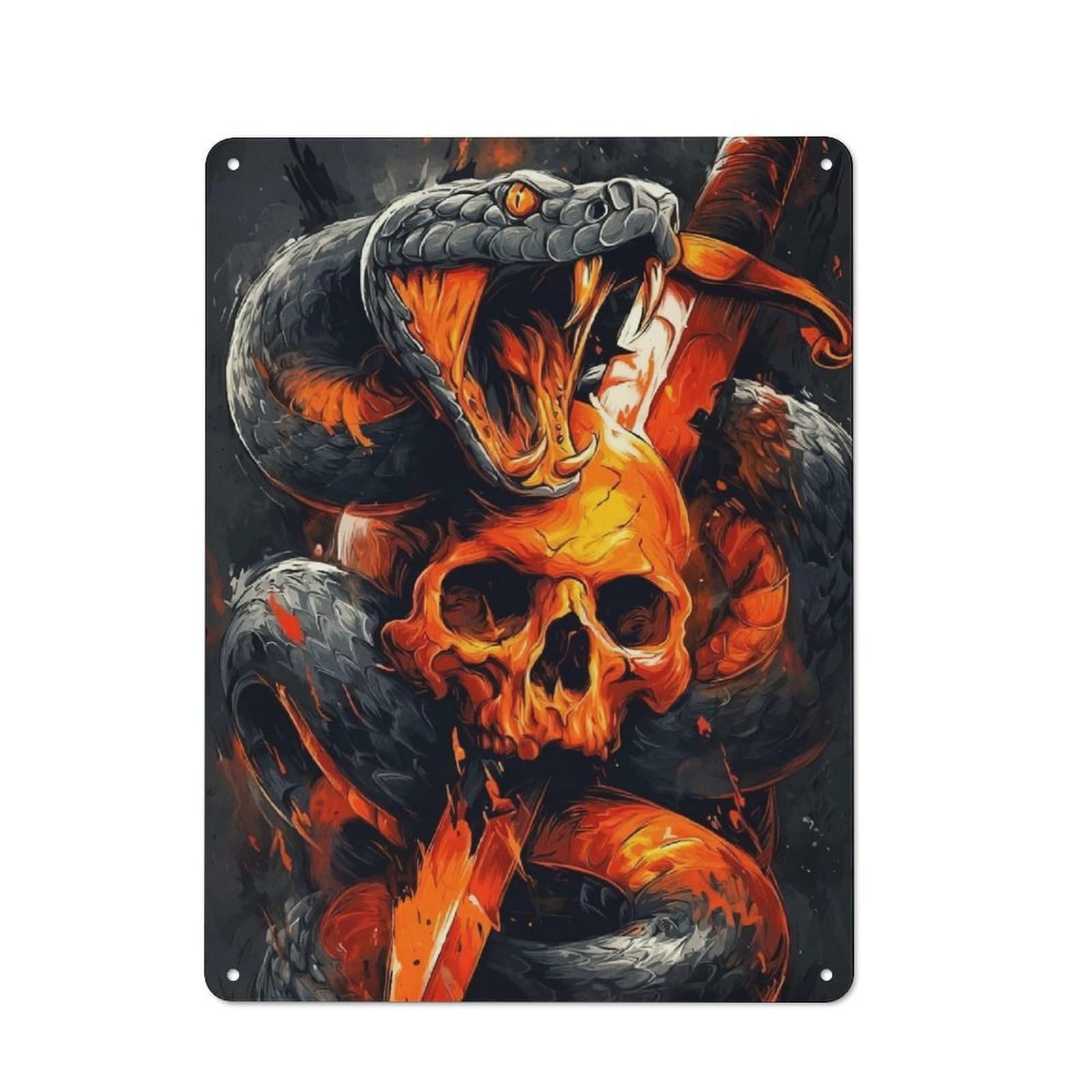 Junmoney Snake Skull Sword Vintage Tin Sign 40X30cm For Home Bar Wall, For Collectors Of Vintage Metal Wall Decor