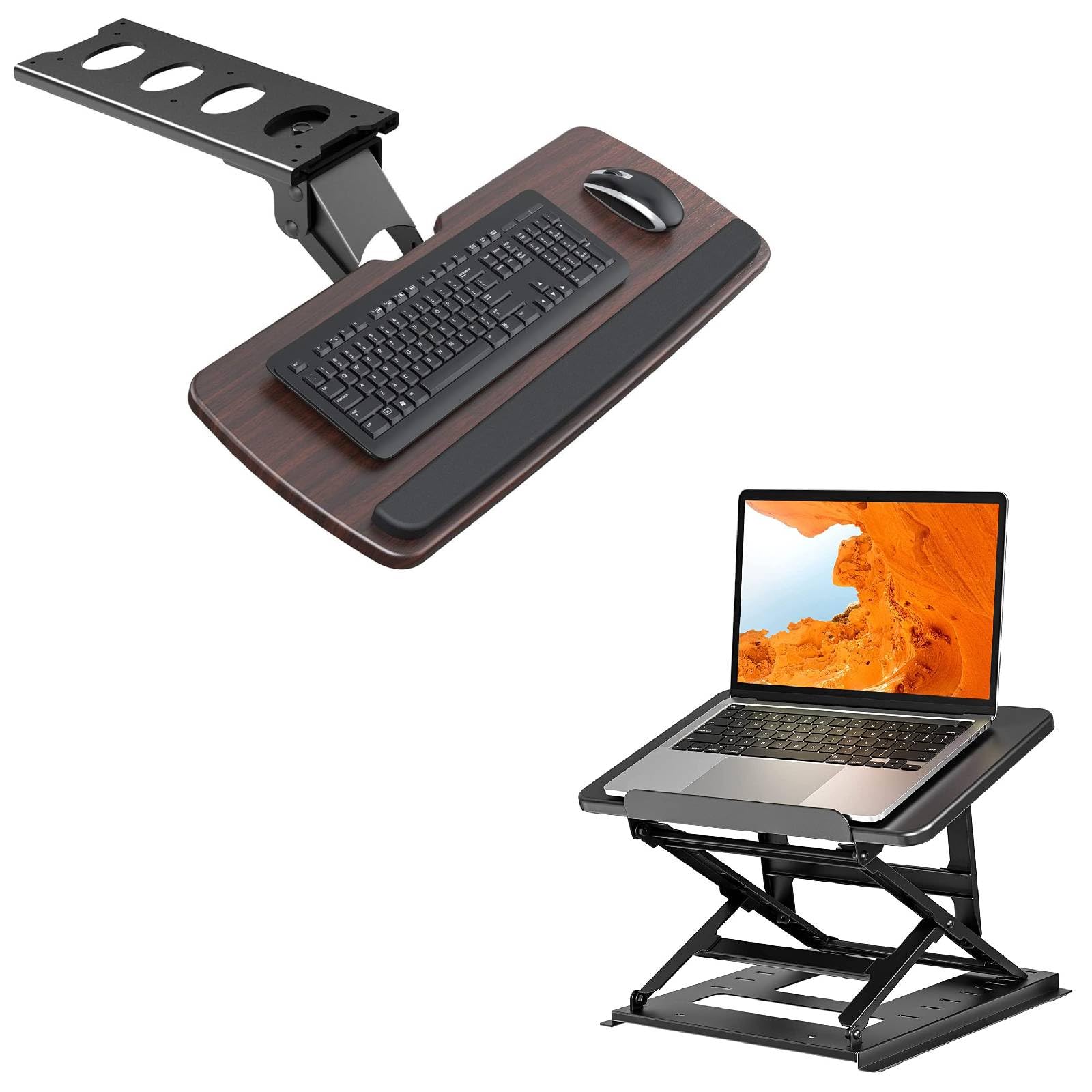 HUANUO Keyboard Tray Under Desk, Adjustable Height Laptop Riser - Easy to Sit or Stand