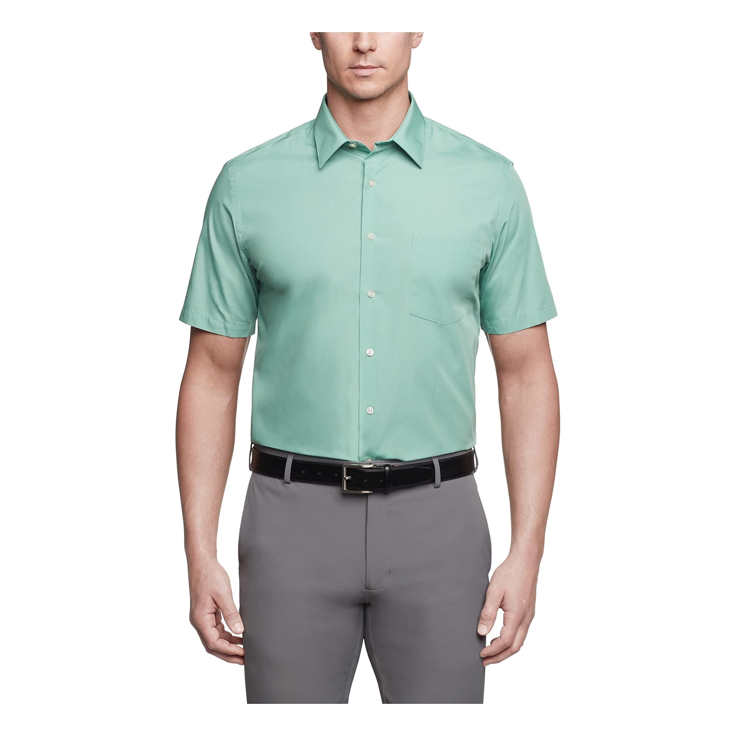Van Heusen Men's Dress Shirts Short Sleeve Poplin Solid, Leaf, 15.5" Neck