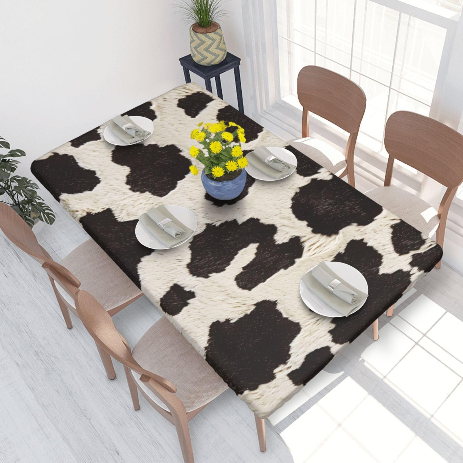 WPKJU Cow Fur Print Printed Tablecloths 4ft Rectangular Table Covers Washable Polyester Decorative Table Cloth for Dining Table Picnic Wedding