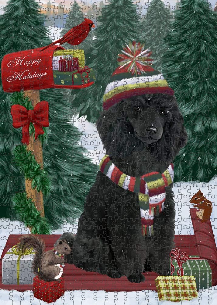 Merry Christmas Woodland Sled Poodle Dog Jigsaw Puzzle for Adults - Animal Printed Interlocking Puzzle Game Artwork - Gift for Dog Lover's -1000 Pcs 29.5"x19.7", PZLE60946