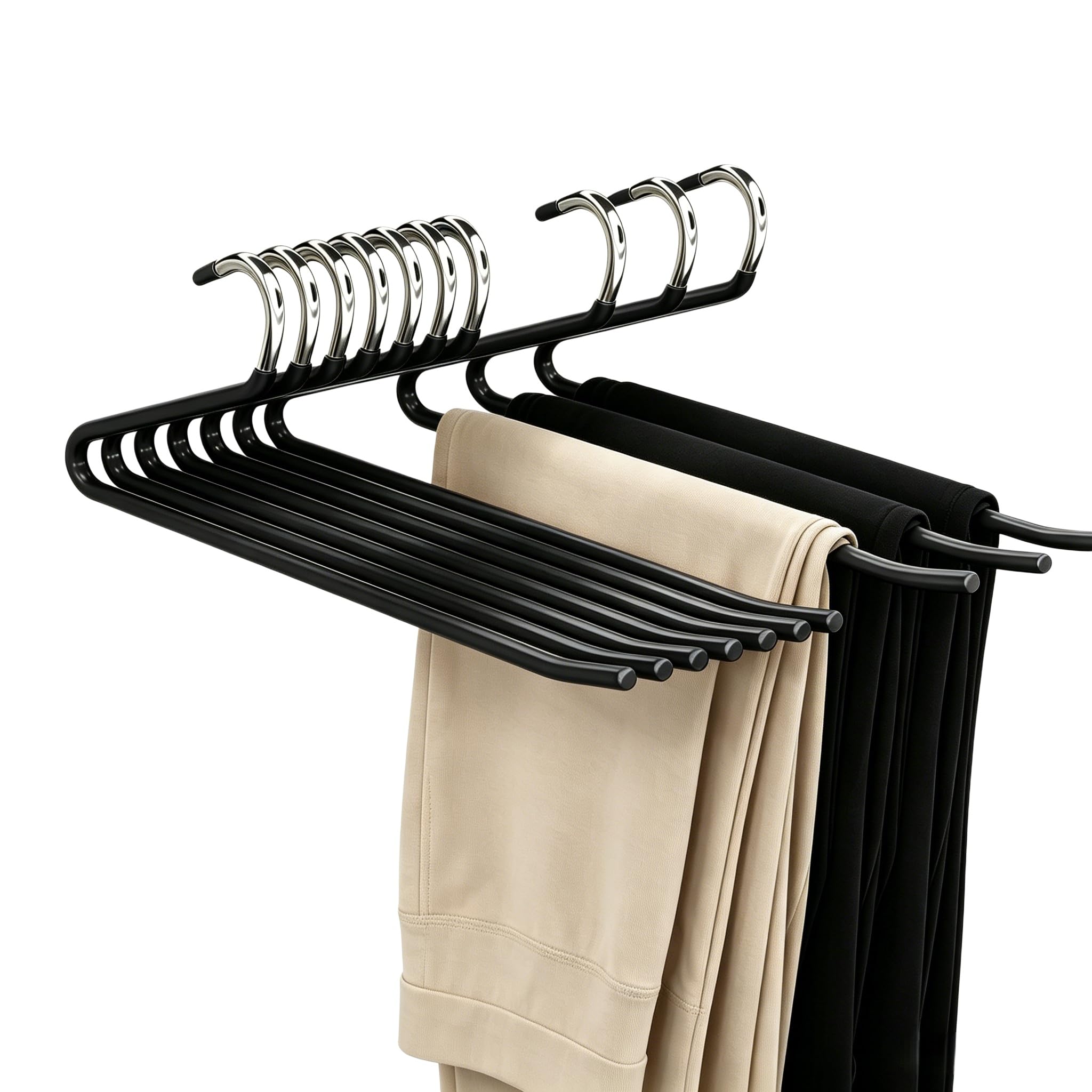 Trousers Hangers, 10 PACK Pants Hangers for Women Men, Non-Slip Open Ended Trouser Hanger, Space Saving Metal Jeans Hangers for Wardrobe