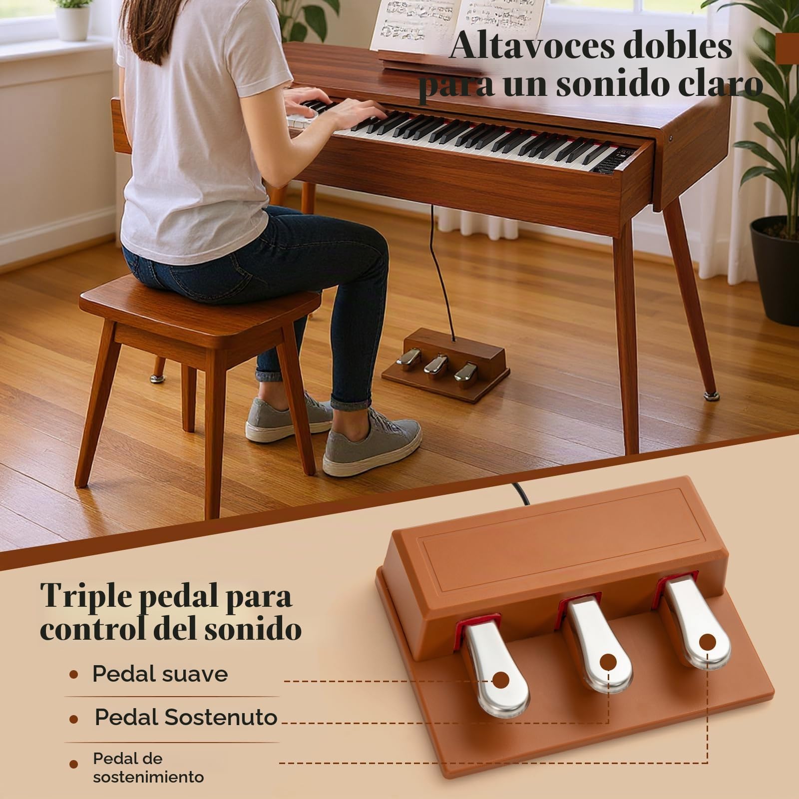 KOMFOTTEU Piano Digital de 88 Teclas Pesadas, Teclado de Piano Electrónico con 800 Sonidos y 600 Ritmos, Teclado Digital con Atril y 3 Pedales, Grabación/Reproducción