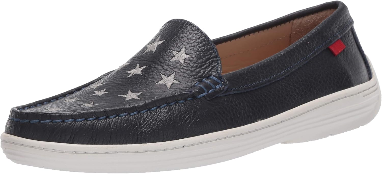 Marc Joseph New York Unisex Leather Driver with Gold Star Detail Loafer, navy grainy, 5.5 M US Little Kid
