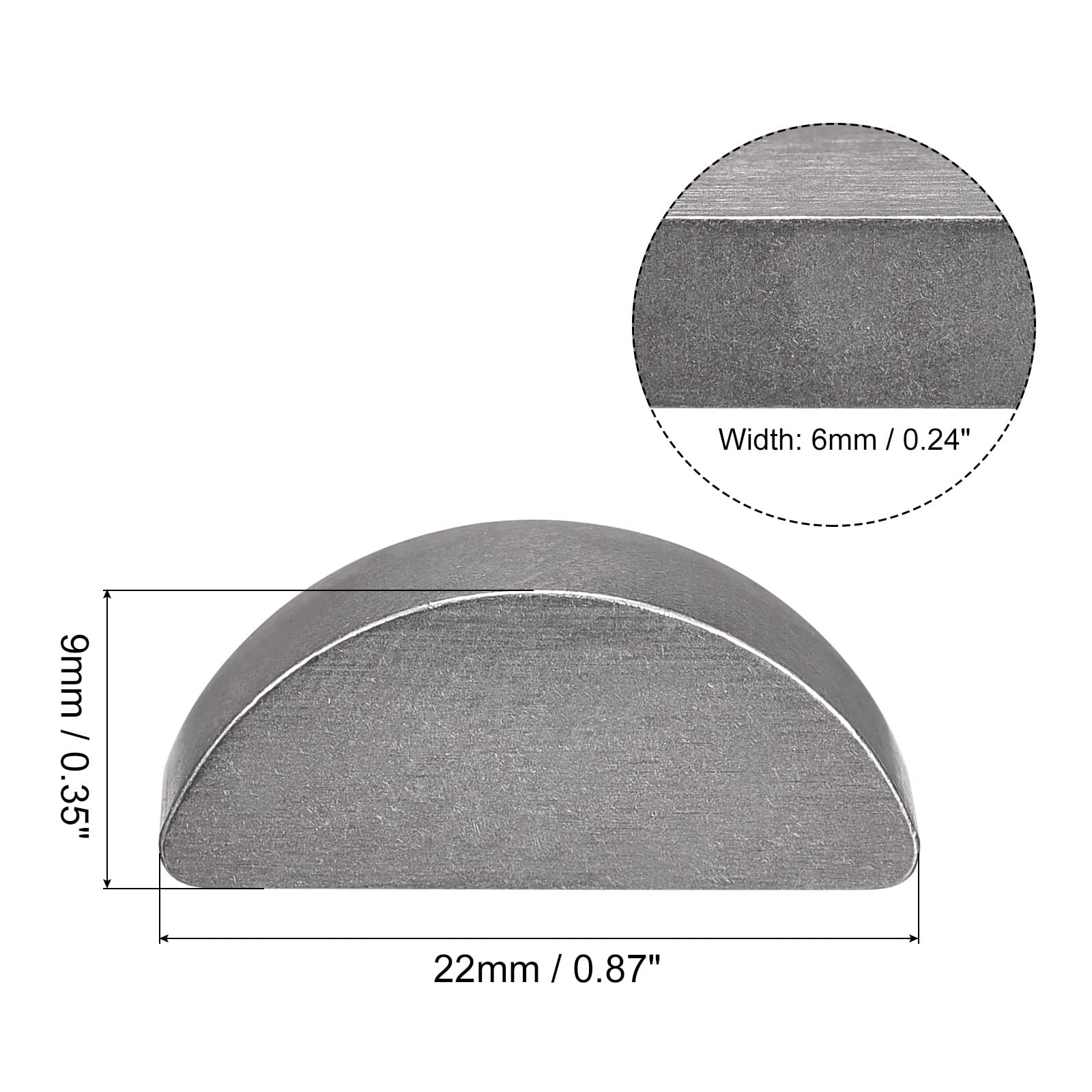 sourcing map Clavette Demi Lune 10pcs 45# Acier 22mm Longueur x 9mm Largeur x 6mm Épaisseur Demi-cercle Clé