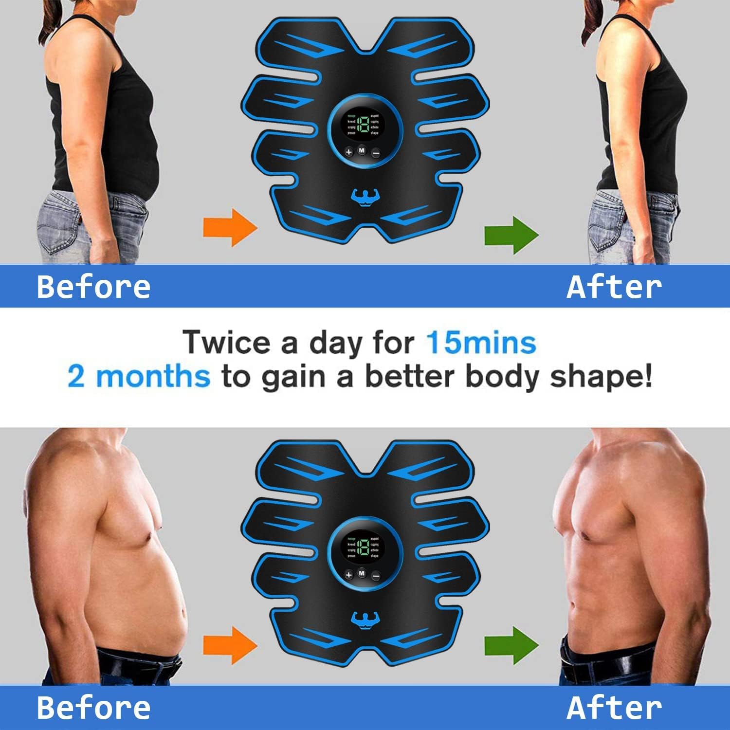 Elettrostimolatore per Addominali,Elettrostimolatore Muscolare,EMS Stimolatore,USB Addominale Tonificante Cintura, Cintura Addominale per Muscoli Addominali snelli e tonici,Addome/Braccio/Gamba