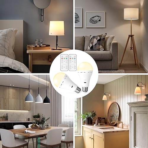 Miniatura 6 de Paquete de 2 bombillas mágicas recargables con control remoto, bombilla inalámbrica E26 para lámparas, inalámbrica, sin electricidad, bombilla LED
