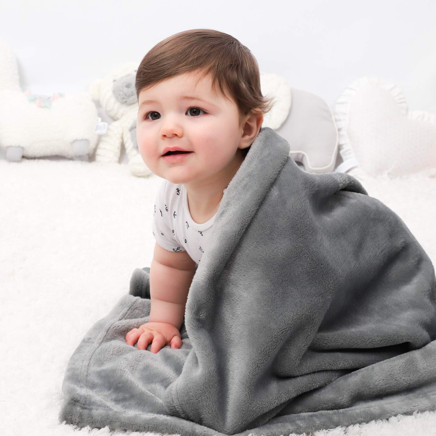 TILLYOU Micro Fleece Plush Soft Toddler Blanket for Boys Girls - Large Lightweight Crib Blanket for Baby Bed Lounger - Fuzzy Warm Cozy Blanket for Daycare Preschool Naptime Oversized 40x50 Gray : Baby