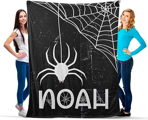 Manta de telaraña personalizada, manta de Halloween, manta de forro polar suave y acogedora con nombre personalizado, manta gótica