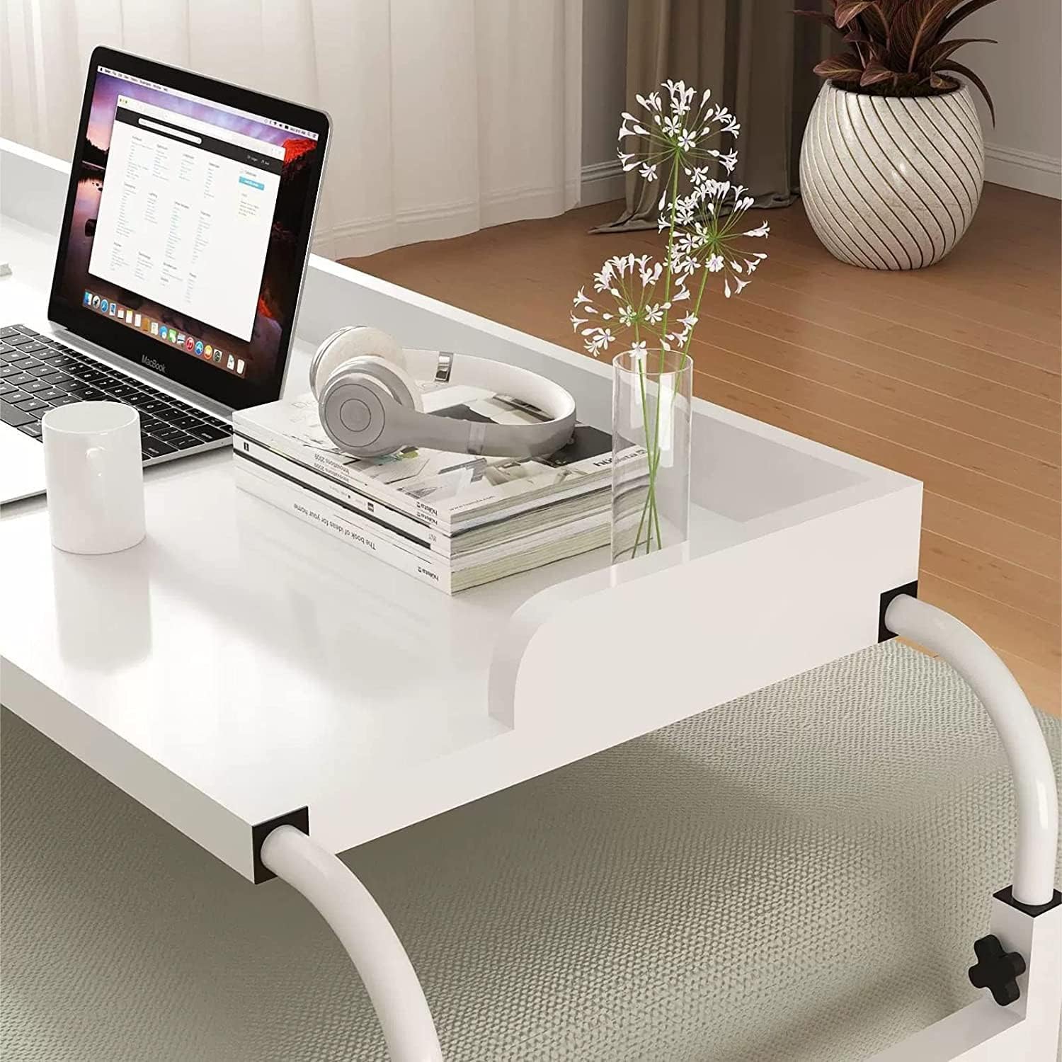 Extendable Rolling Overbed Table, Height & Length Adjustable Bedside Laptop Table Mobile Computer Workstation for Home Office Use (Color : B, Size : 120cm)