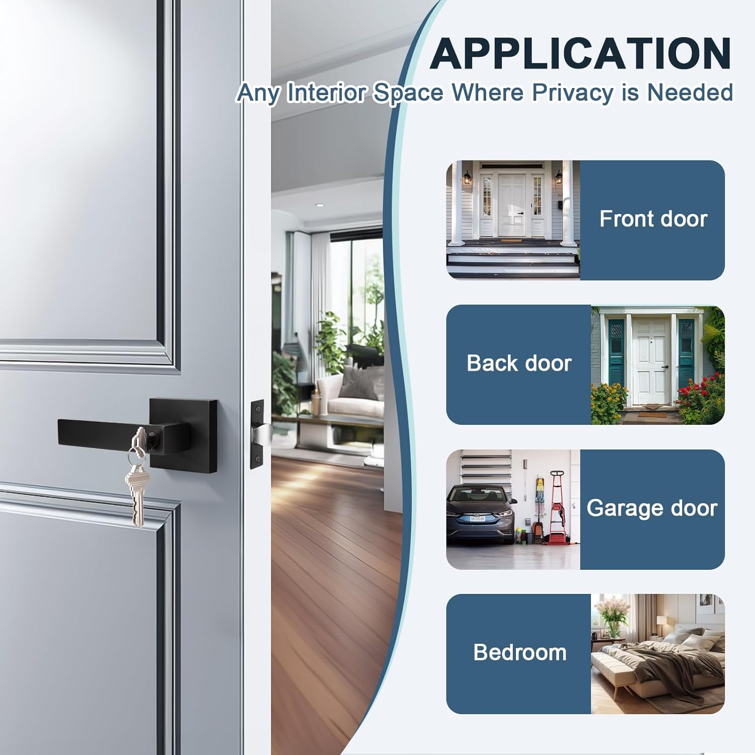 KNOBWELL 1 Pack Door Handles with Lock and Key, Matte Black Exterior Door Handlesets for Front Door/Gate/Garage(Different Keys)