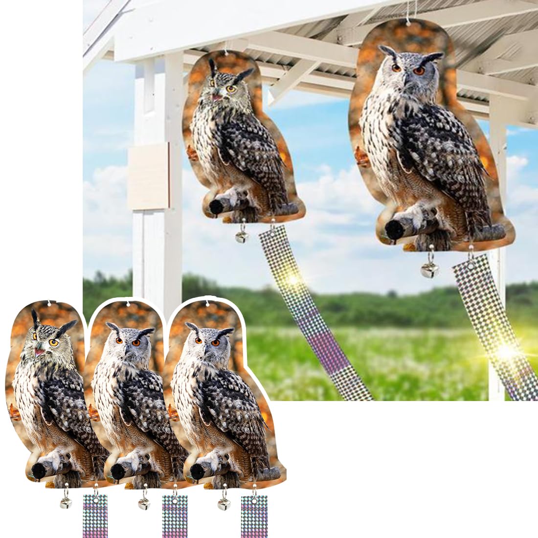 Amazon.co.jp: 鳥よけ フクロウ 反射板 精巧 キラキラテープ 反射 鈴