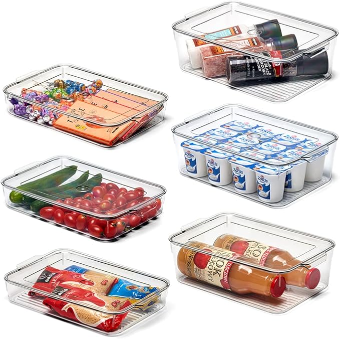 Relaxdays Contenitori Per Frigo Con Coperchio – Set Da 3 Box Impilabili, Trasparenti, Per Frutta E Verdura, 10,5x33x21 Cm