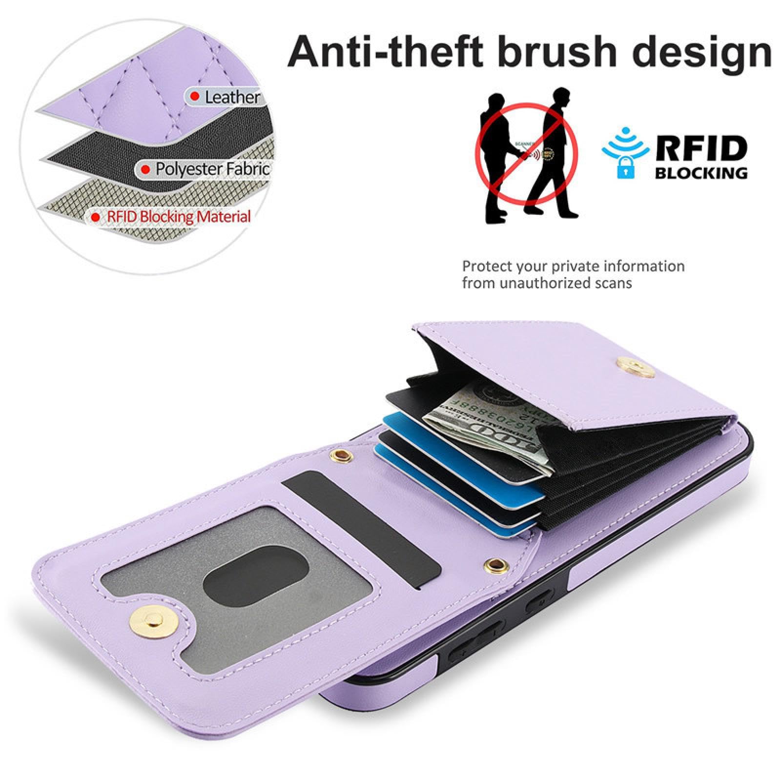 Für Samsung S23 Ultra Crossbody Lanyard Leder Brieftasche Karte Handyhülle Flip Stand Cover (Für Samsung S23 Ultra/Roségold)