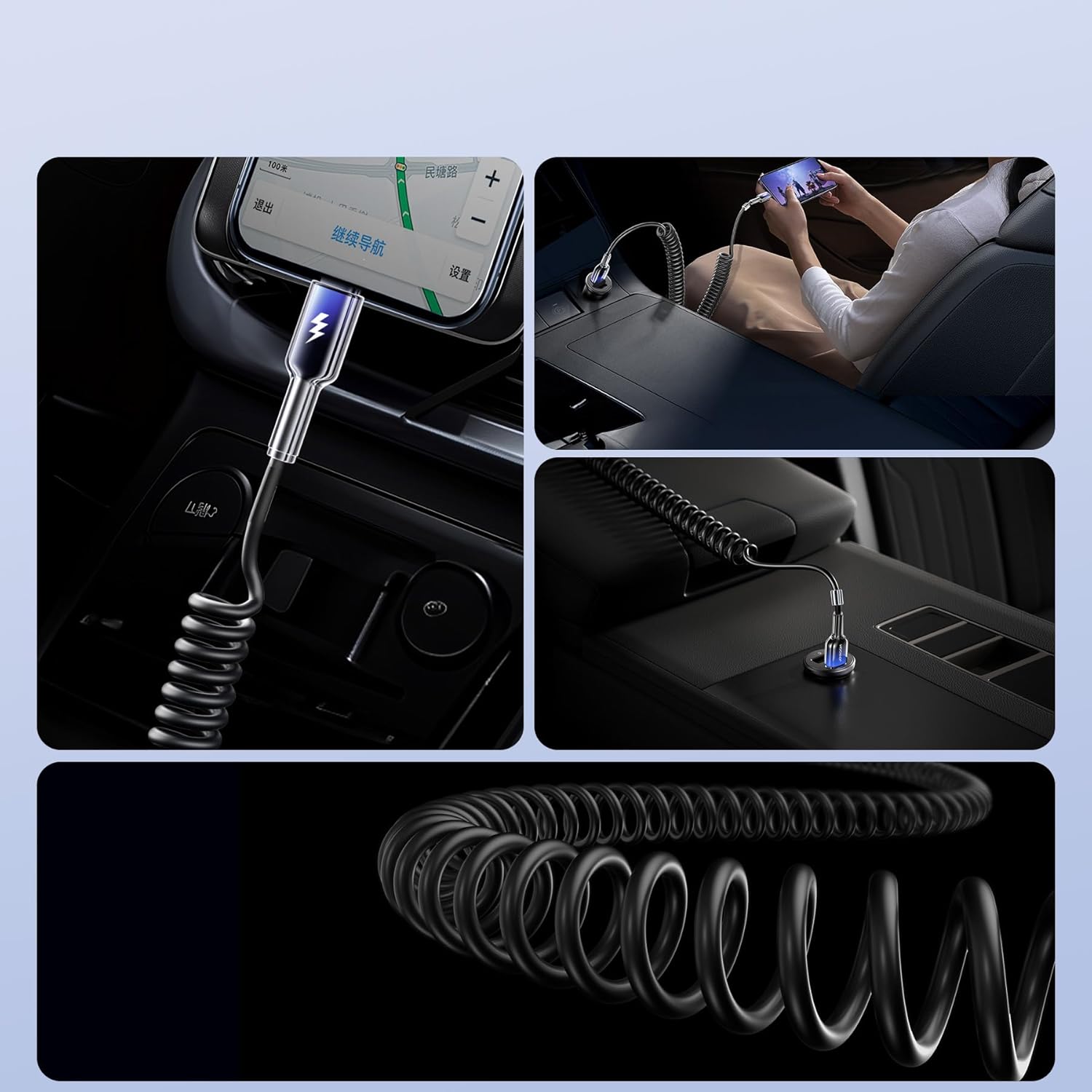 Joyroom S-A43 Crystal-Clear Series 3A USB-A to Lightning Coiled Fast Charging Data Cable 1.5 m Length Black