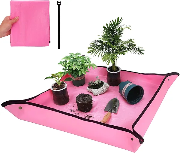 WORKPRO Repotting Mat for Indoor Plant Transplanting and Mess Control, 39.5" X 31.5" Thickened Waterproof Potting Mat, Square Planting Tray, Gardening Gifts for Plant Lovers Pink