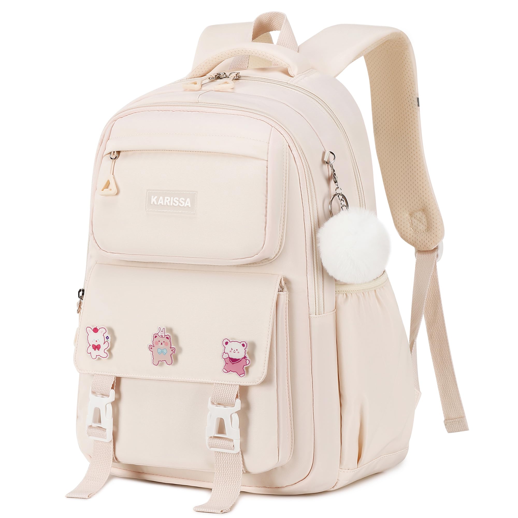 QHRIDS Girls Backpack Aesthetic Laptop Backpacks Kawaii Large Bookbag Anime Casual Travel Daypack,Beige