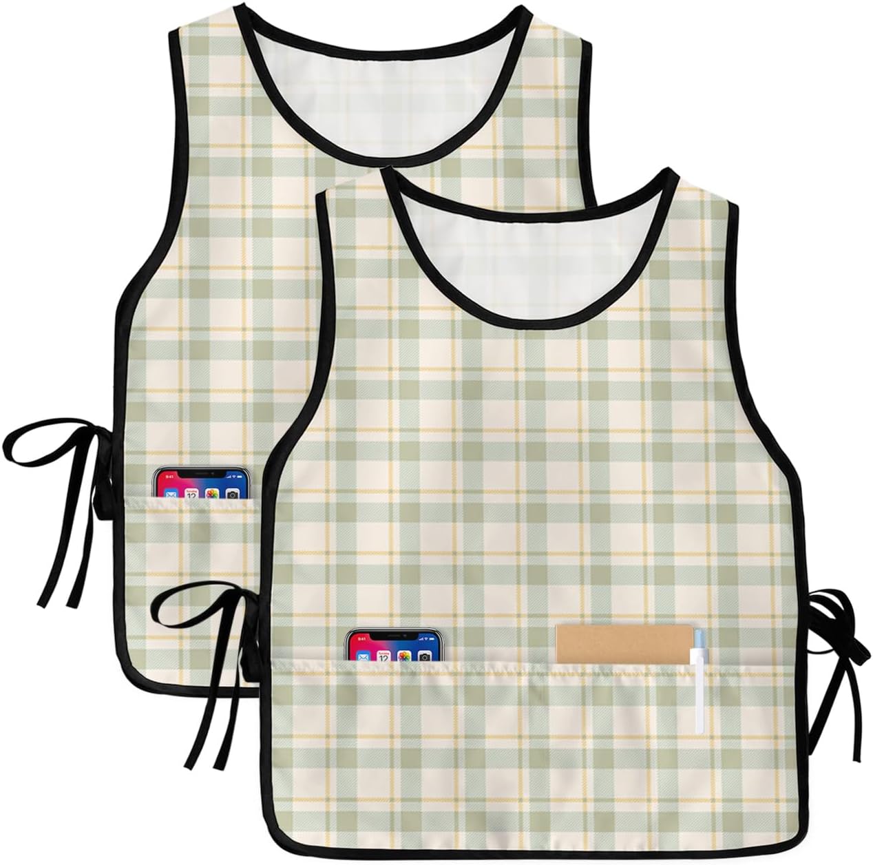 Ocean Sailboat Cobbler Aprons with 2 Pockets for Women Men, Country Rustic Burlap Beige Blue Summer