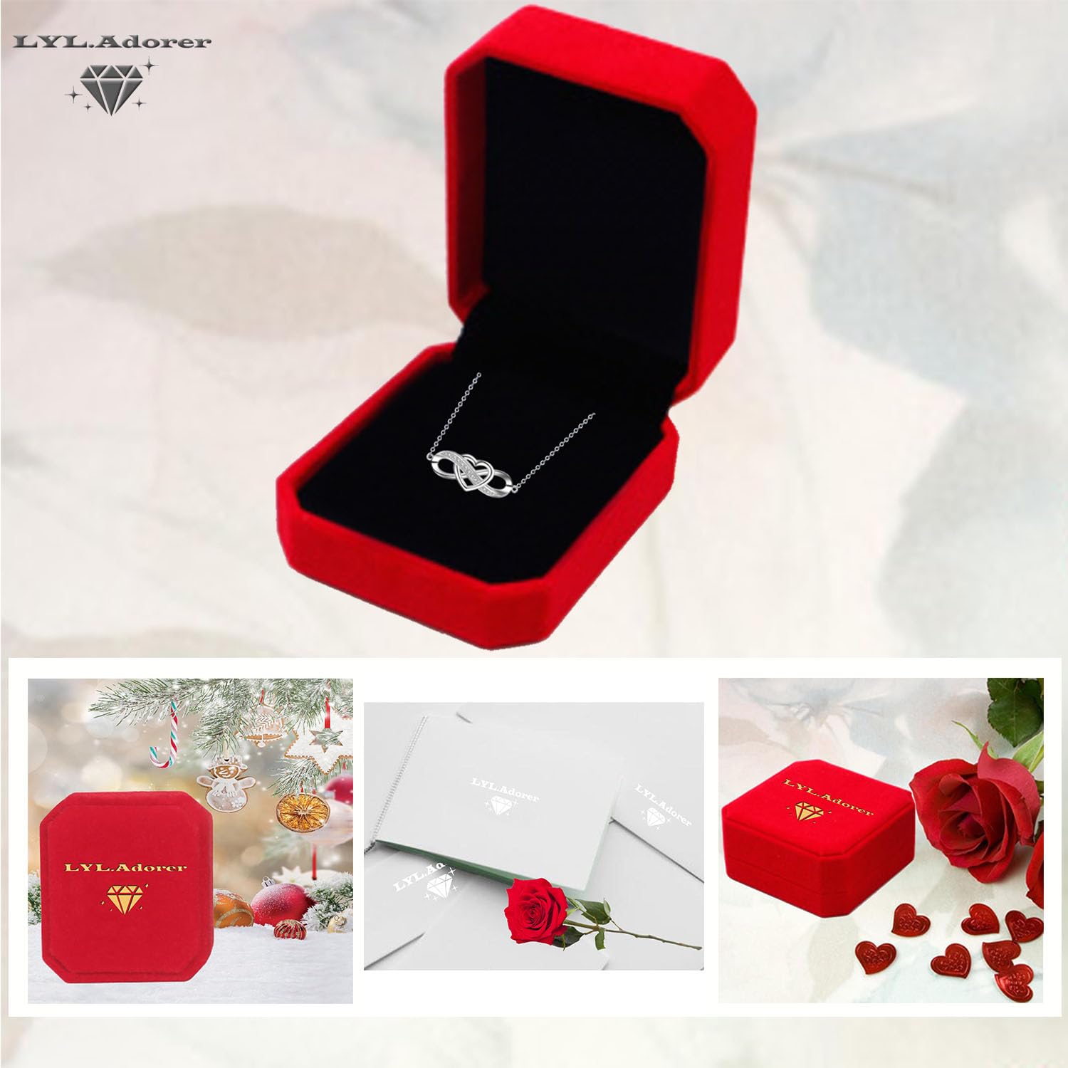 Collar Regalos para Ella,Infinito collar de corazón para las mujeres,925 de plata esterlina,5A collar de circonio cúbico,Regalo para Mujeres Niñas