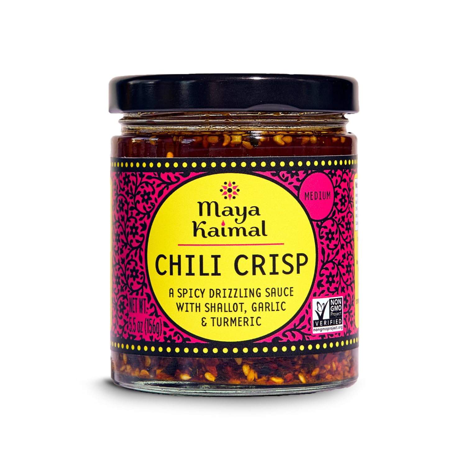 Maya Kaimal Chili Crisp, Medium Heat - Indian Tarka-Style Oil with Fried Garlic, Shallots & Chili Flakes - Pan-Asian Condiment for Noodles, Rice, Eggs
