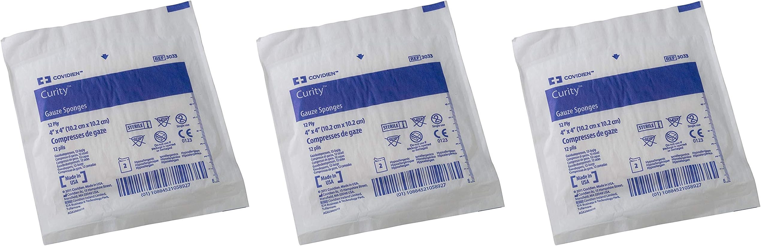 Covidien 3033 Curity Gauze Sponge, Sterile 2's in Peel-Back Package, 4" x 4", 12-ply (Pack of 50) (Sеt оf Тhrее)