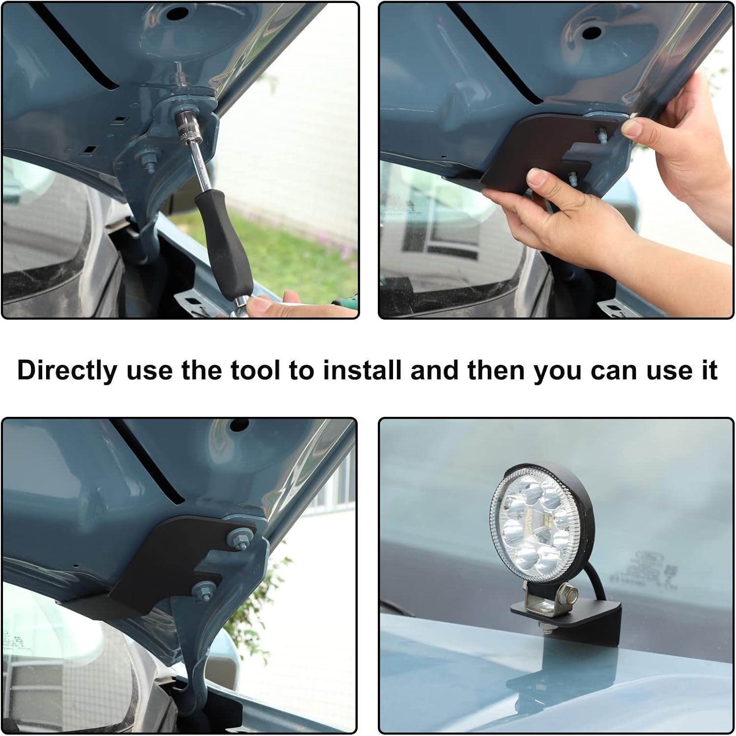 Car Ditch Hood Light Mount Brackets Compatible with Ford Maverick 2022-2025 Front Hood LED Spotlight Work Light Mounting Bracket Holder Kit Pillar Pods Hood Hinges Lamp Bracket Auxiliary Accessories