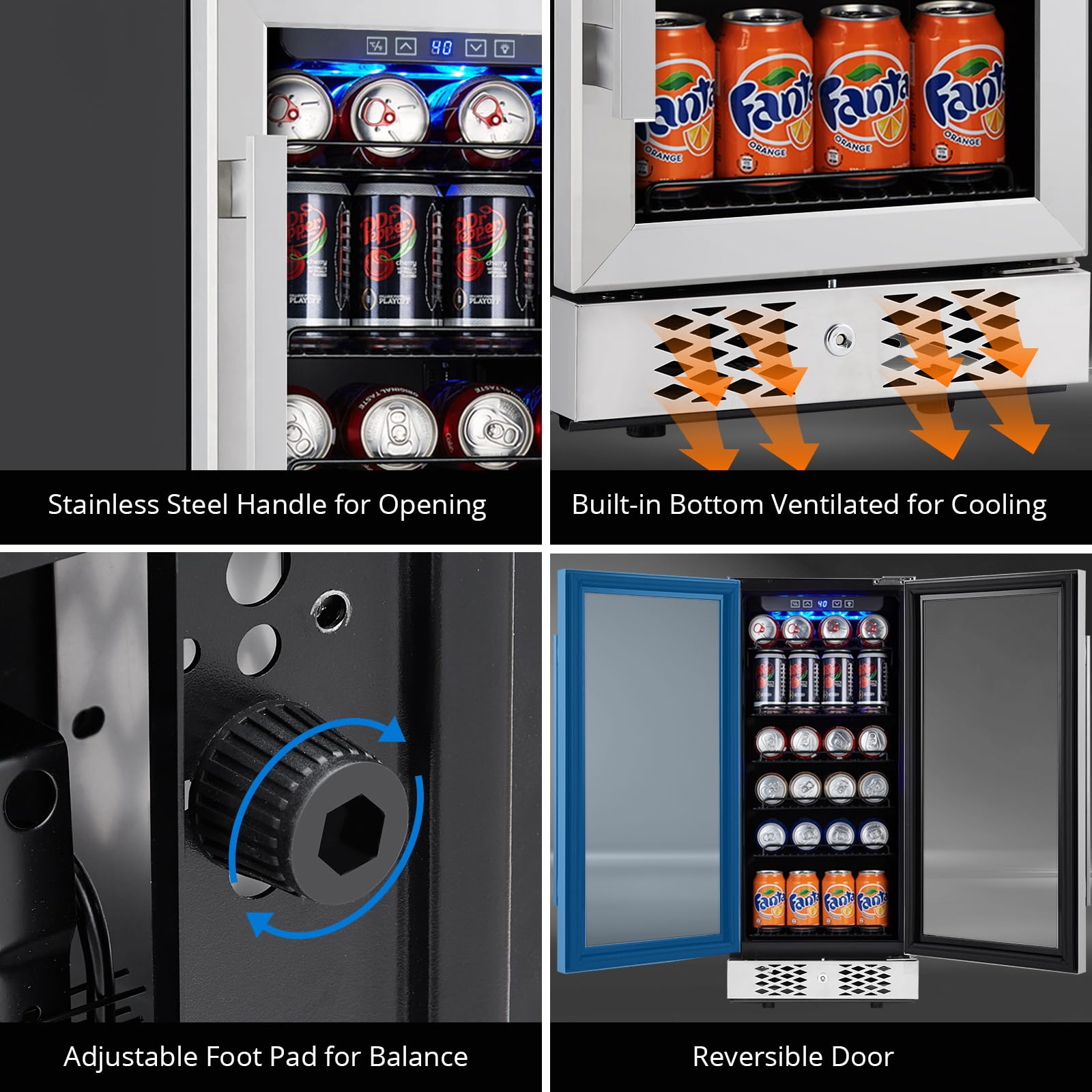 Garveetech Beverage Refrigerator And Cooler, 96 Cans Built-In Or Freestanding Beverage Cooler With Glass Door, Adjustable Shelves & LED Lights, Under Counter Beer Fridge For Home Office Bar on Fridge.com - View 6