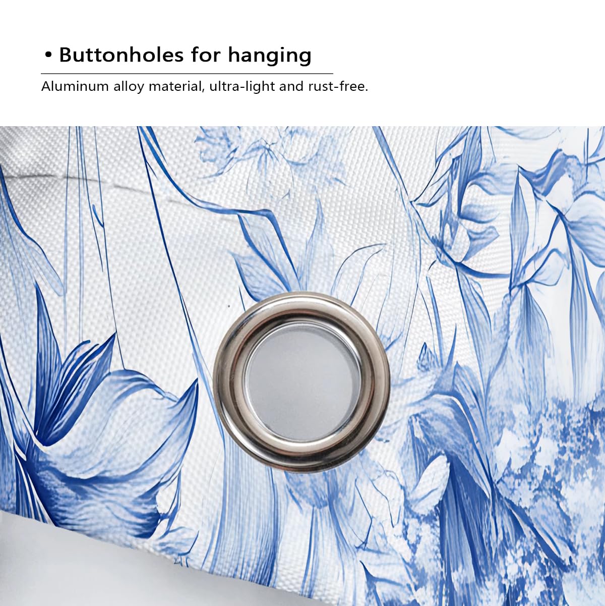 Rideau Douche Bleu Blanc Motif Floral Classique W180xL200 cm