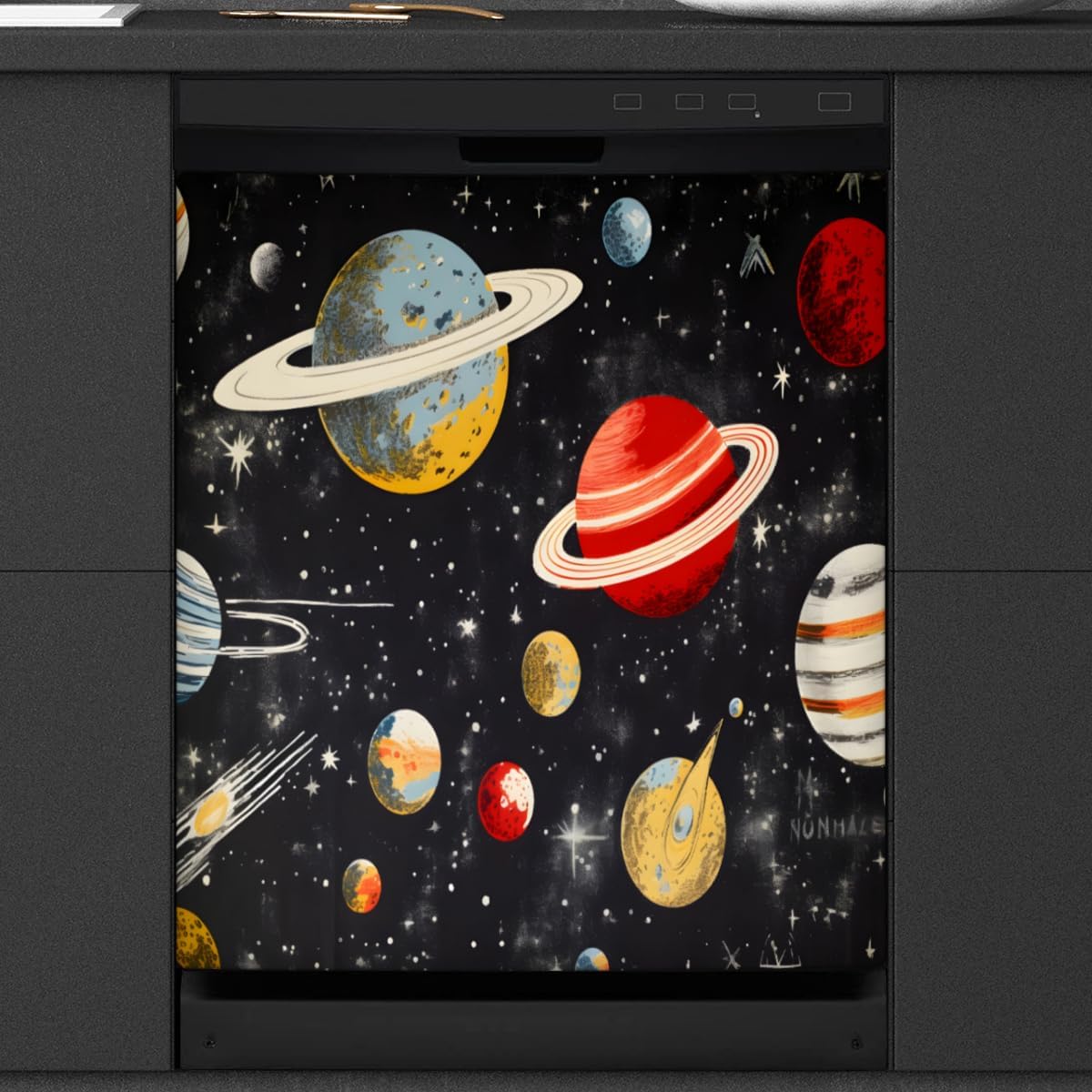 Planet Universe Space Dishwasher Magnet Cover Reusable Decorative Magnetic Door Cover Dishwasher Covers for The Front Magnetic Kitchen Refrigerator Appliance Decor 23 x 26 Inches