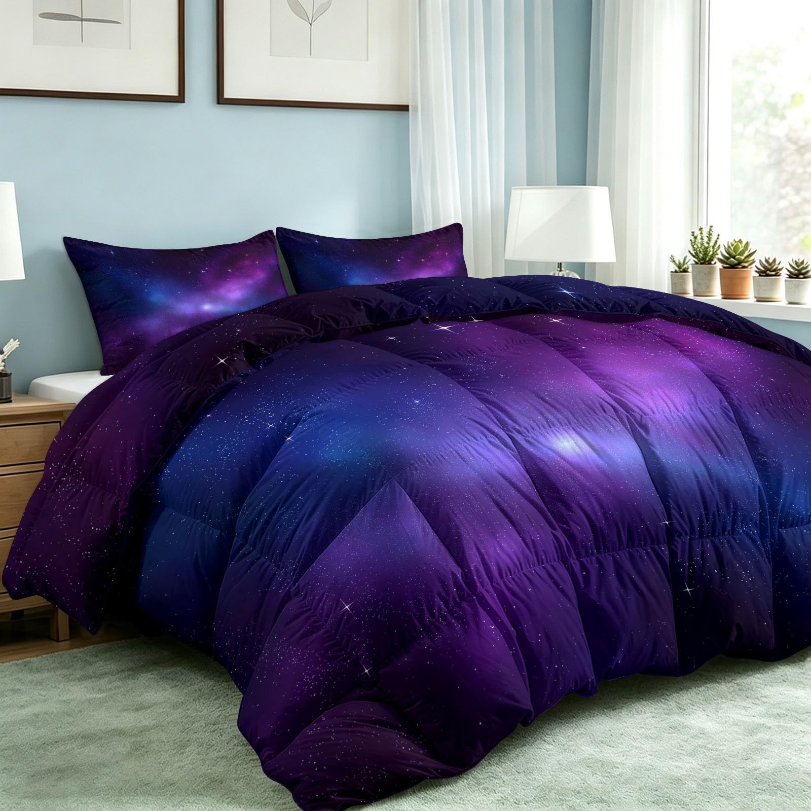 Bettdecke 135x200cm 4 Jahreszeiten, Universum Nebula Galaxie Vierjahreszeiten Steppdecke, Hautfreundlich Ganzjahresdecke Weltraum Sci Fi Design Bettdecke ohne Bezug Waschbar mit 2 Kissenbezug