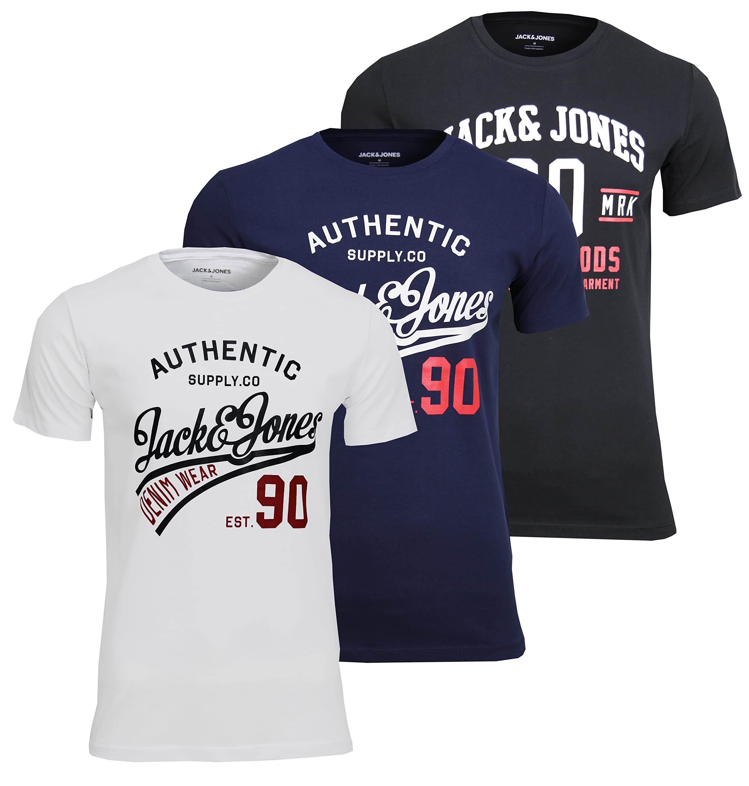 Jack and Jones Men's Trend T-Shirt Pack of 3, Set of 3 black (Ethan), L