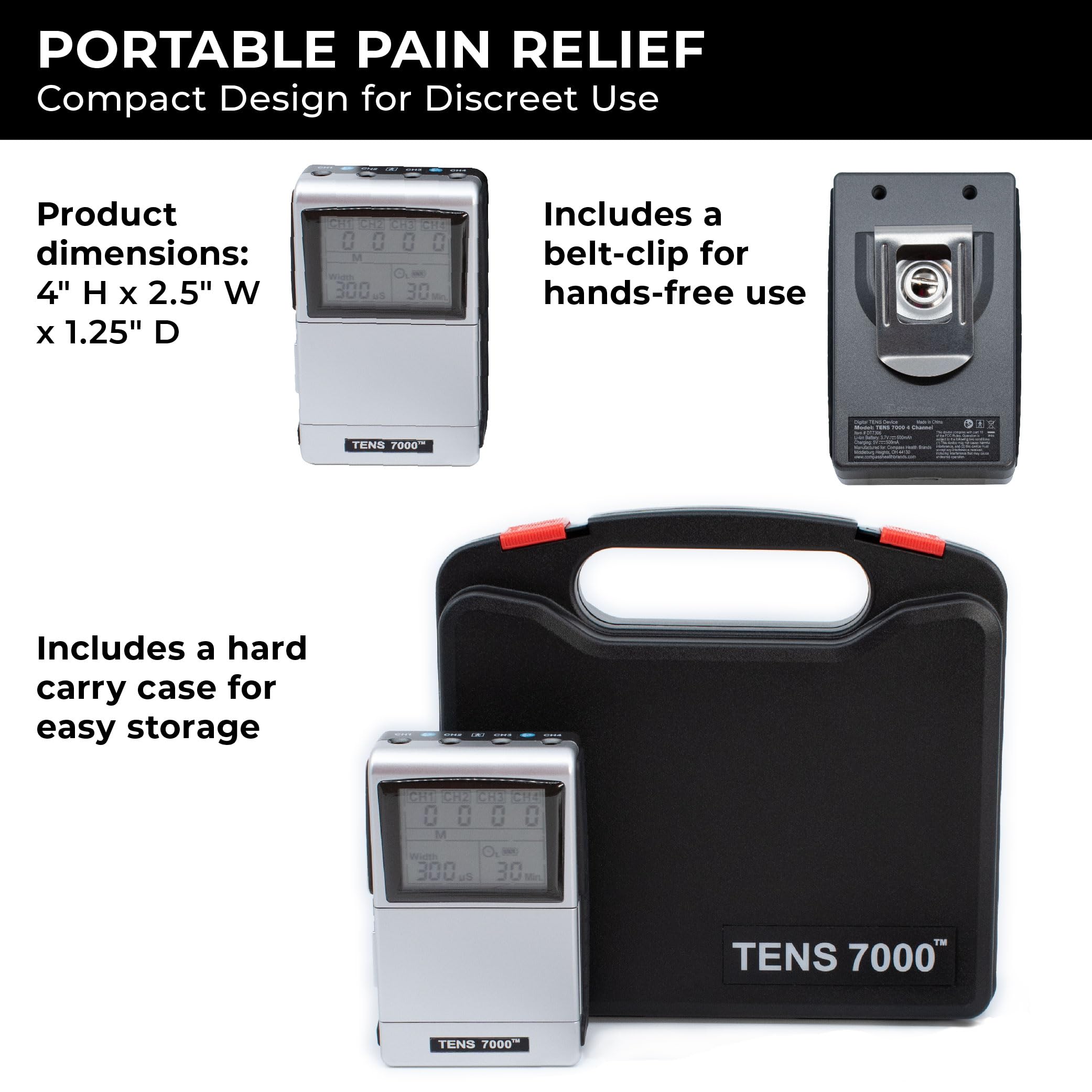 TENS 7000 Pro Rechargeable Tens Unit Muscle Stimulator, 4 Channels, Back Pain Relief, 8 Electrodes/Unit Pads, EMS and TENS Machine, Muscle Recovery & Growth, Stim Machine, Electrotherapy — Amazon image 9
