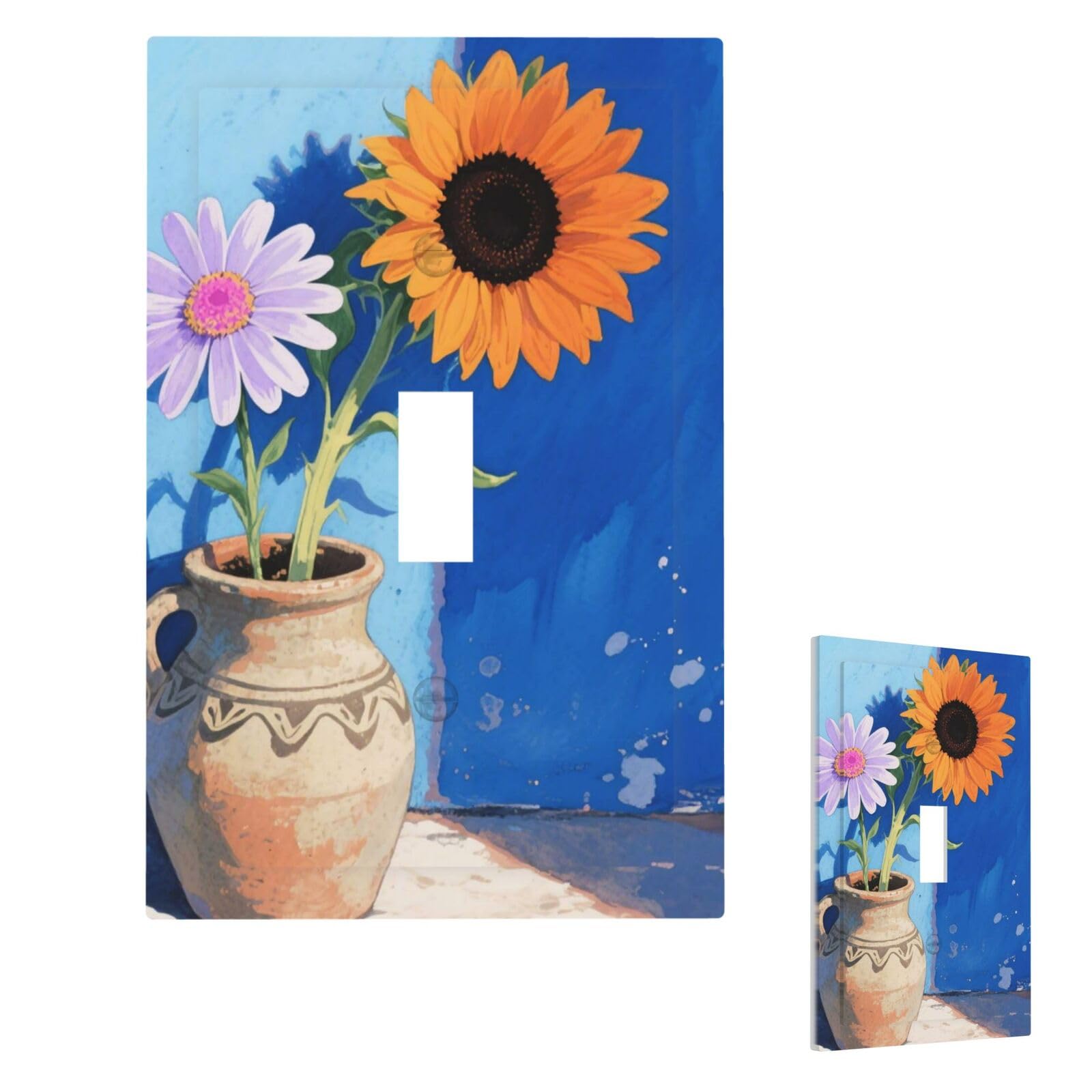Daisy Sunflower Wall Plate Cover Modern Decorative 1 Gang Light Switch Cover Unbreakable Receptacle Outlet Covers For Living Room Bedroom Home Decor Single Toggle