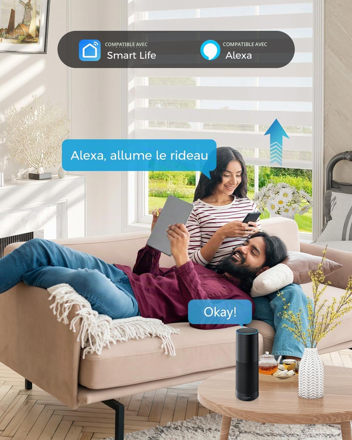 Interrupteur Wi-Fi pour volets roulants, Commande intelligente pour volets roulants, Compatible avec Alexa/Google Home/Smart Life, Interrupteur et minuteur à commande vocale pour volets