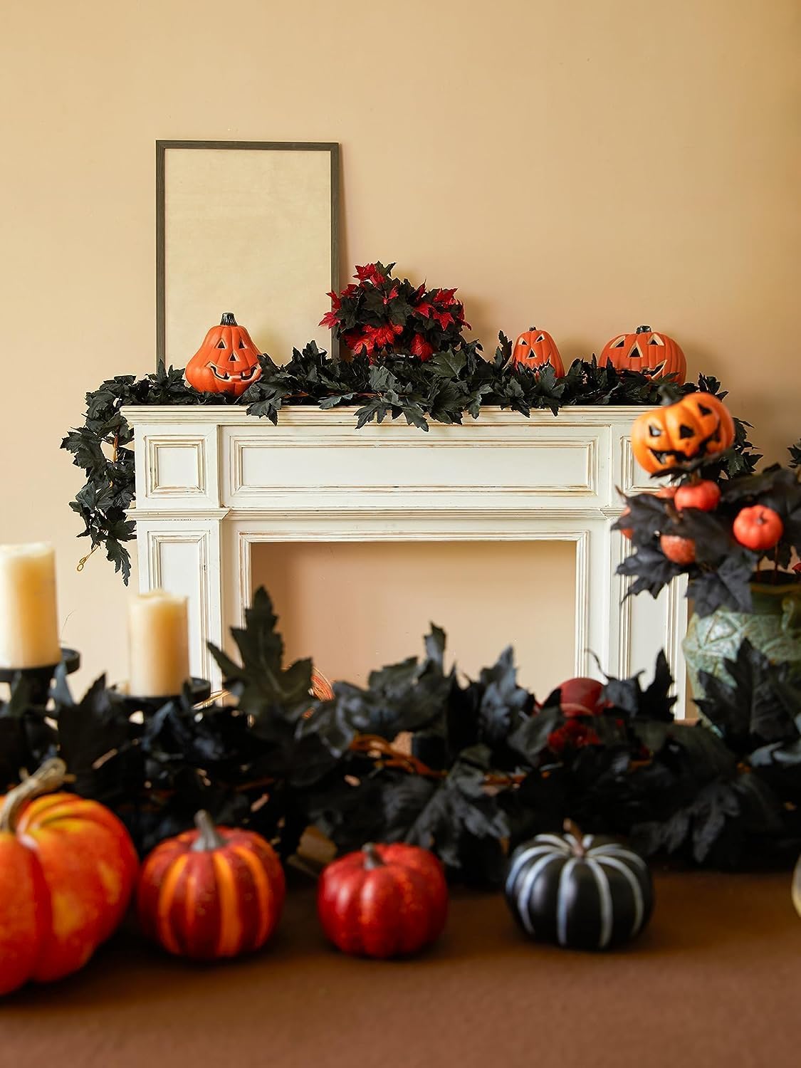 6Ft Halloween Artificial Fall Maple Leaves Garland Autumn Fake Leaf Vine Artificial Foliage Garland Indoor Outdoor Decor for Home Garden Wedding Party (Black) - Image 4