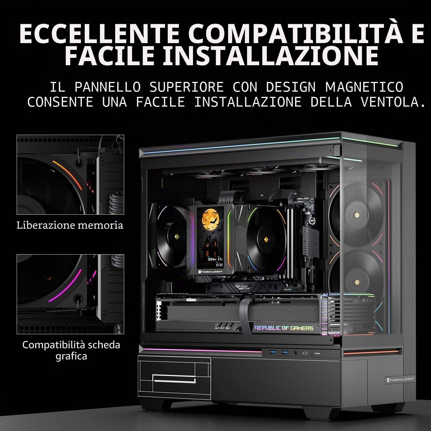 TR Peerless Assassin 120 VISION MAX ARGB Black CPU, raffreddatore PC con 2 ventole TL-K12 PWM, display magnetico da 5" (risoluzione 480 x 854) per LGA1851/1700 & AM5