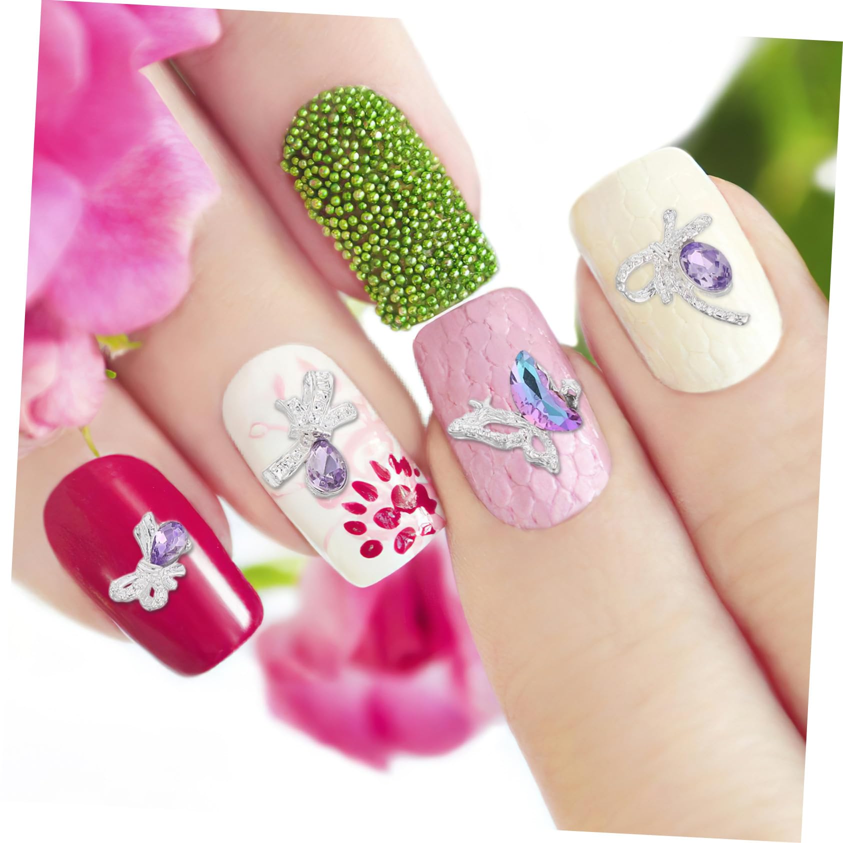 40pz Ciondoli per Unghie Fiocco in Metallo Verde per Manicure Art Decoro Unghie Diamanti Finti